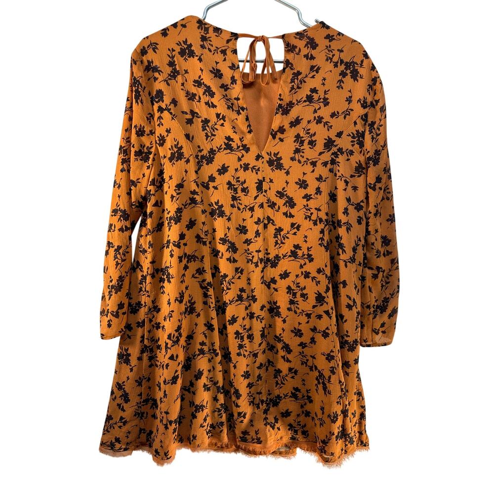Kimchi Blue Orange Fall Floral Mini Dress L Tie Back Long Sleeve Fall Boho Style - Picture 7 of 11